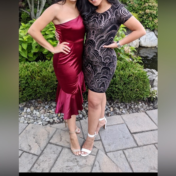 Rose Gold & Black glittery sparkly patterned party dress bodycon - Picture 2 of 8